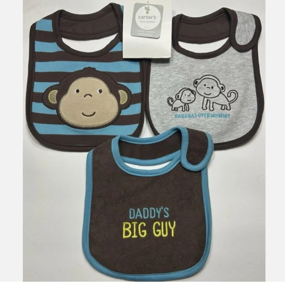 3 Monkey Baby Boys Bibs Daddy's Big Guy Bananas Over Mommy Shower Gift