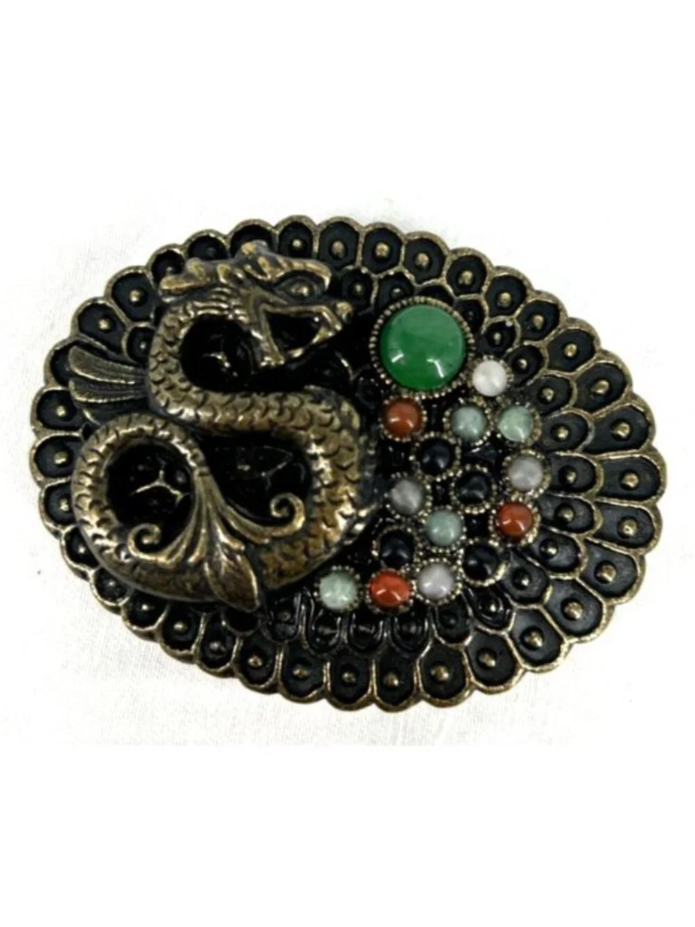 Snake Dragon Belt Buckle Metal Topaz Spinel Garnet Cabochons 3