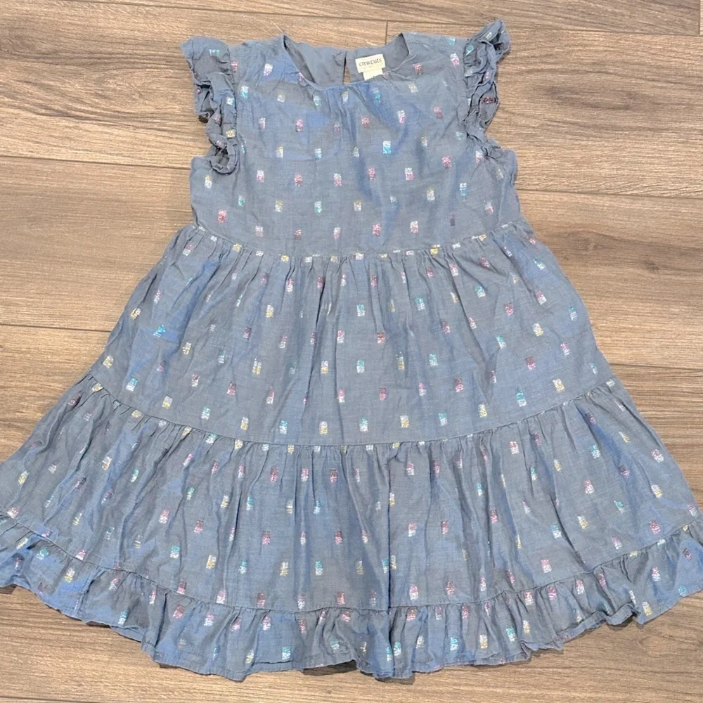 J Crew Crewcuts Girls 8 Blue Chambray Shimmer Clip Dot Dress