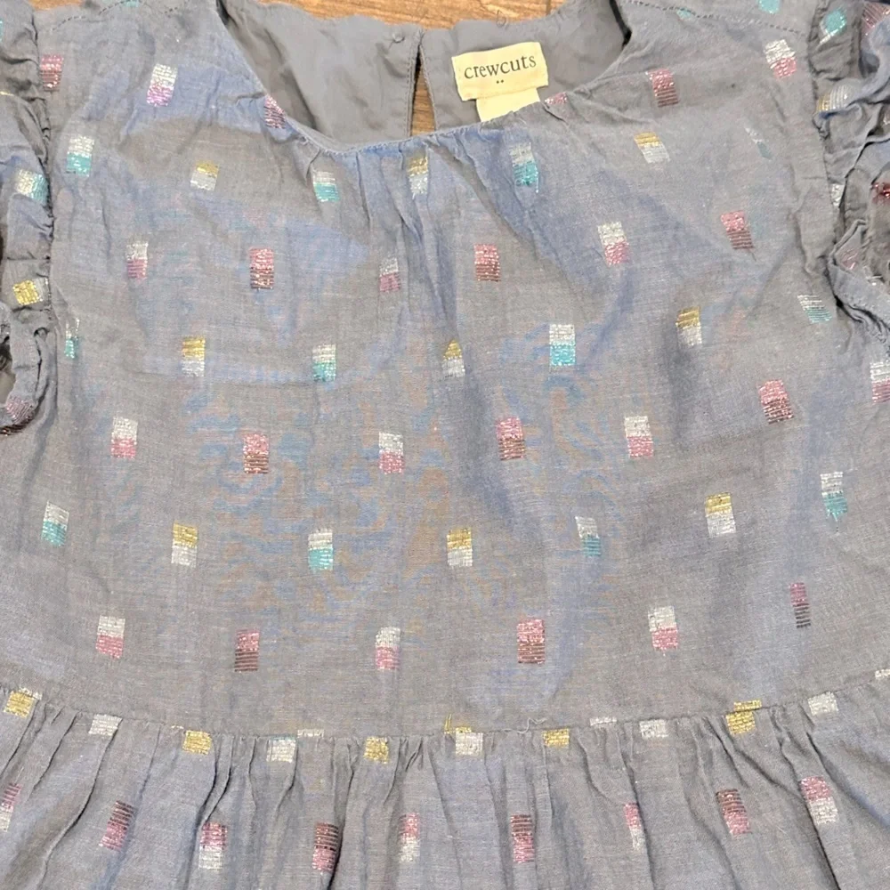 J Crew Crewcuts Girls 8 Blue Chambray Shimmer Clip Dot Dress