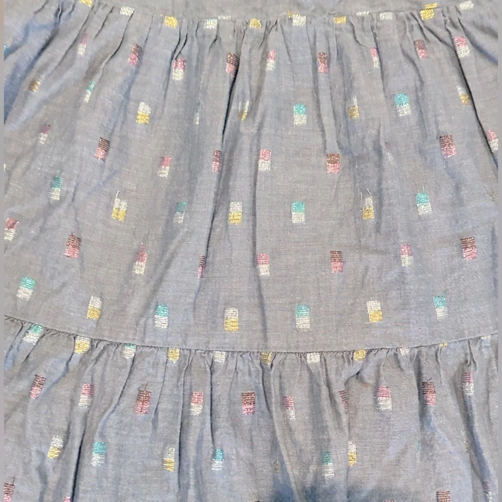 J Crew Crewcuts Girls 8 Blue Chambray Shimmer Clip Dot Dress