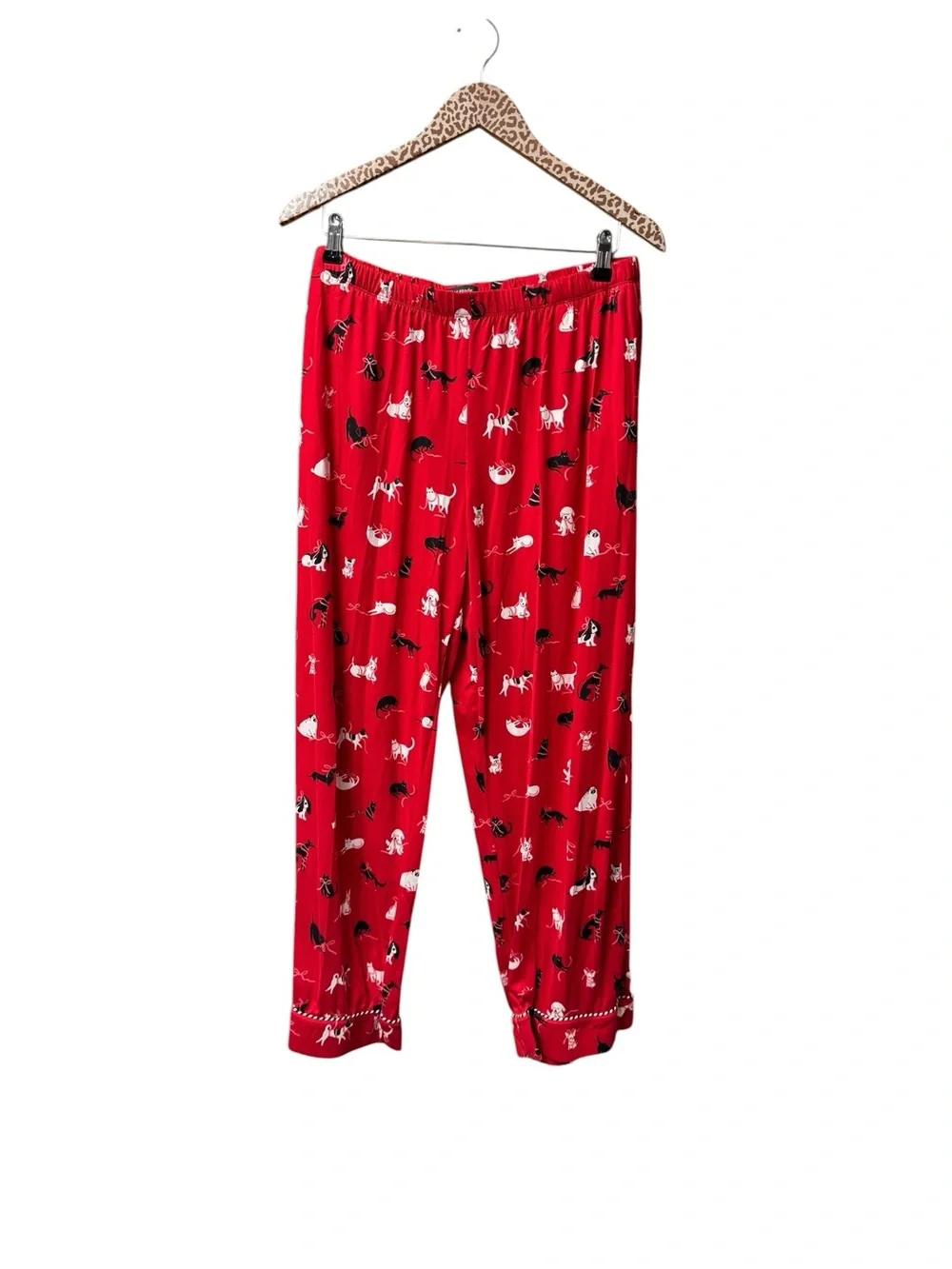 Kate Spade New York Holiday Cozy Jersey Pajama Set Cats Dogs Red Multi Large NEW