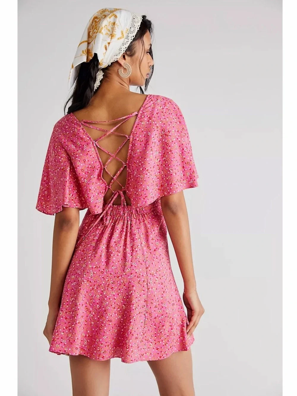 Free People Florence Lace Up Back Floral Mini Dress