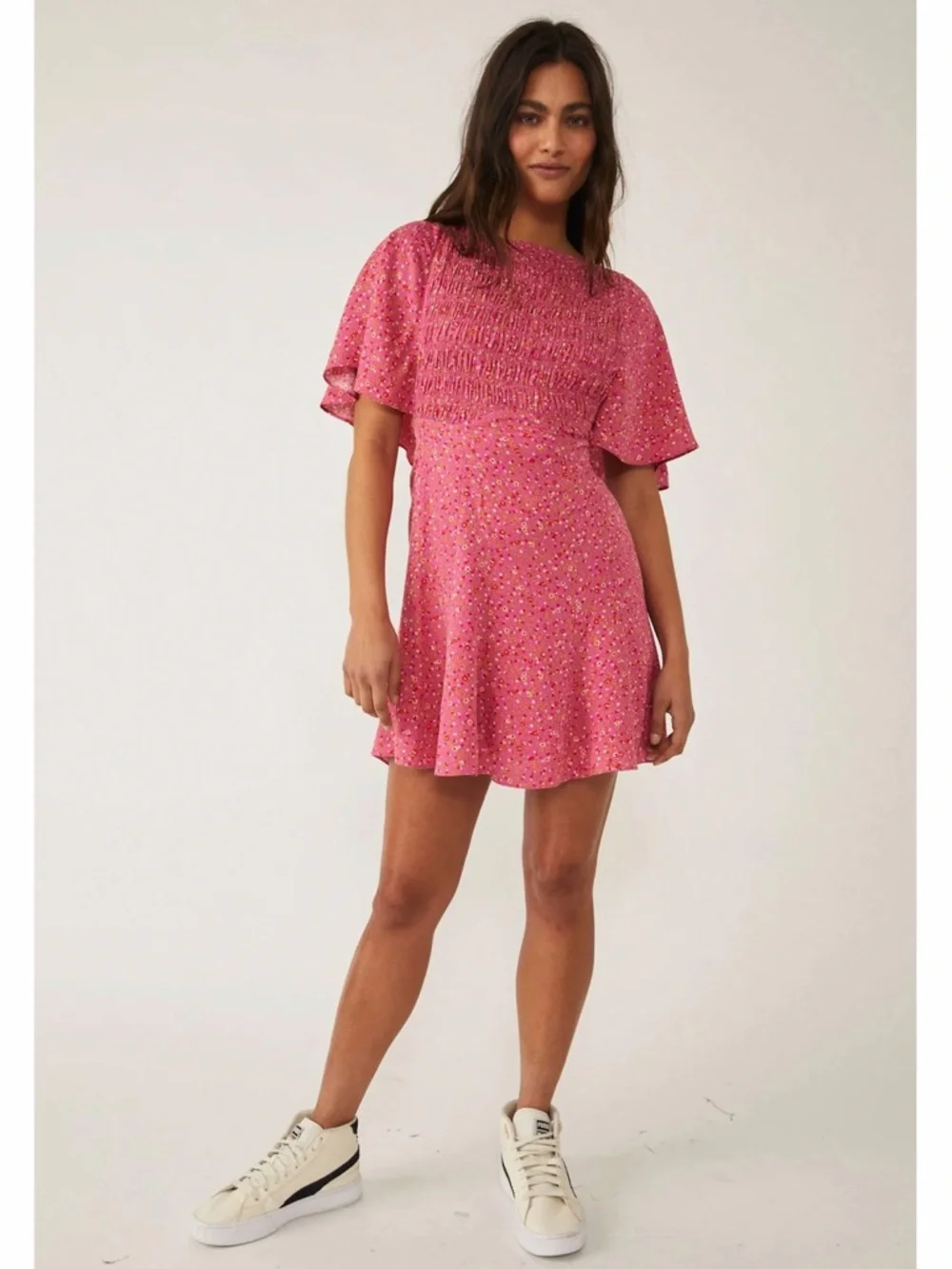 Free People Florence Lace Up Back Floral Mini Dress