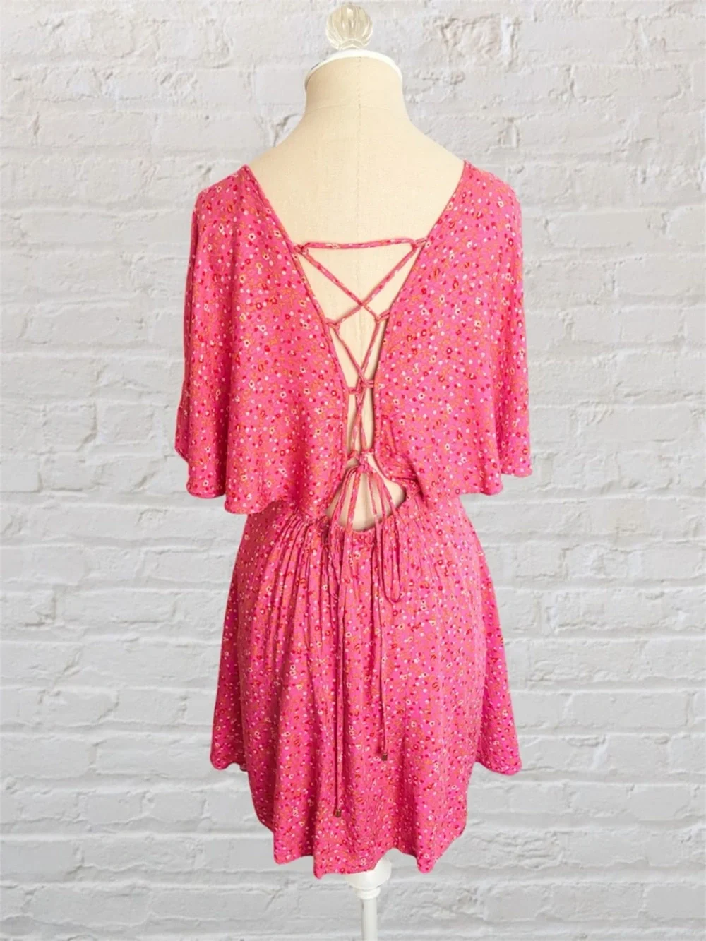 Free People Florence Lace Up Back Floral Mini Dress