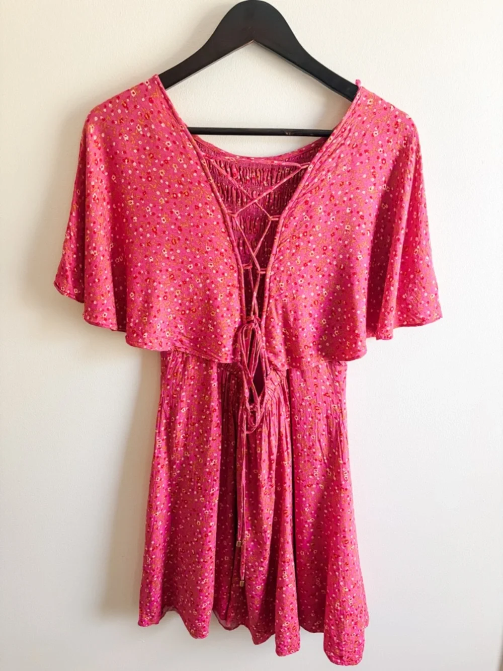 Free People Florence Lace Up Back Floral Mini Dress