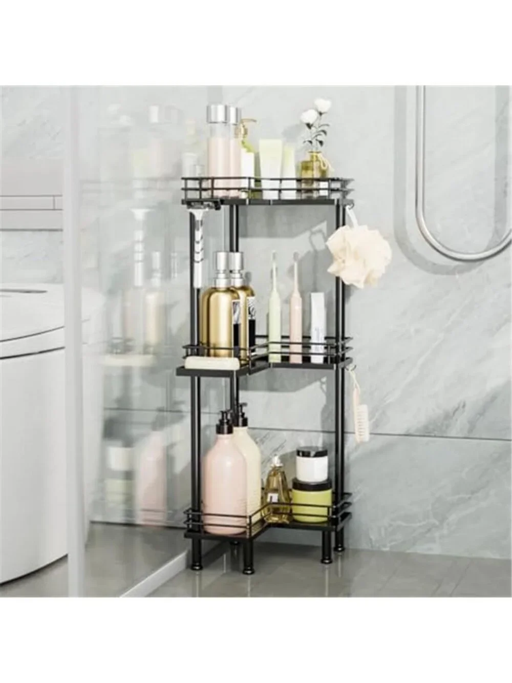 Corner Shower Caddy Standing Stainless Steel 3 Tier Bathroom Organizer Black