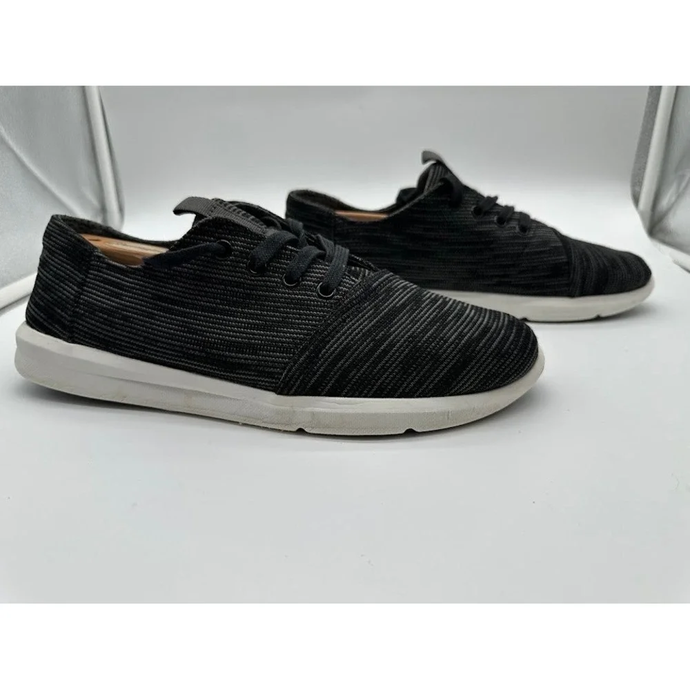 TOMS Del Rey Mens Sneakers Black Grey Space Dye Knit Lace Up Shoes Size 9