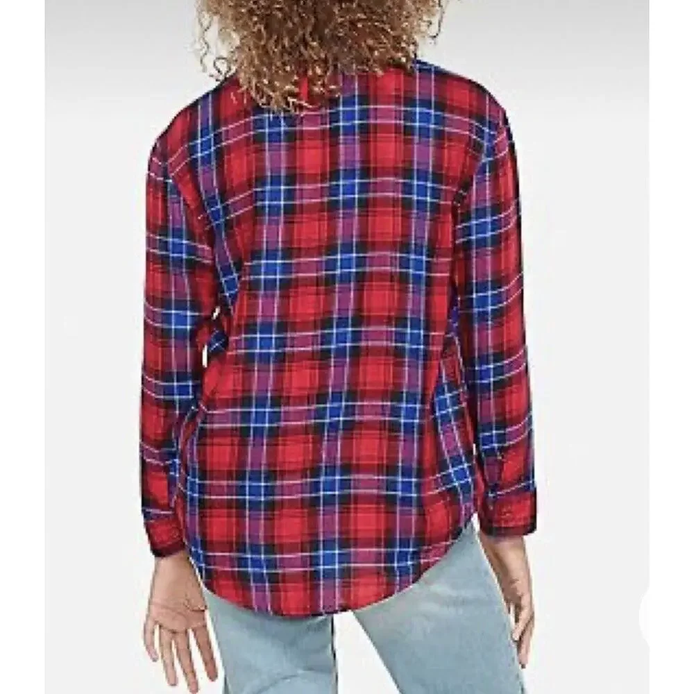 Justice Ladybug Red Perfect Plaid Button Up Collared Long Sleeve Shirt Size 8