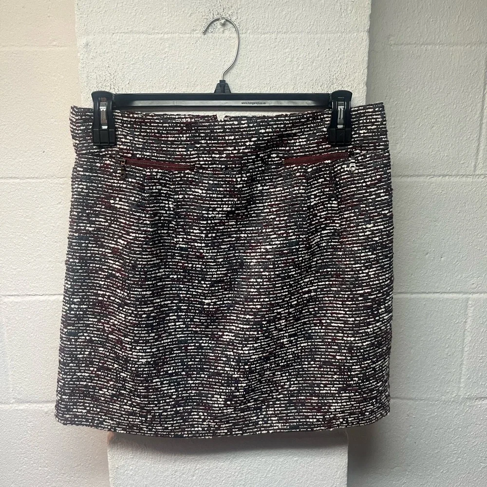 LOFT Burgundy and Gray Tweed Mini Skirt