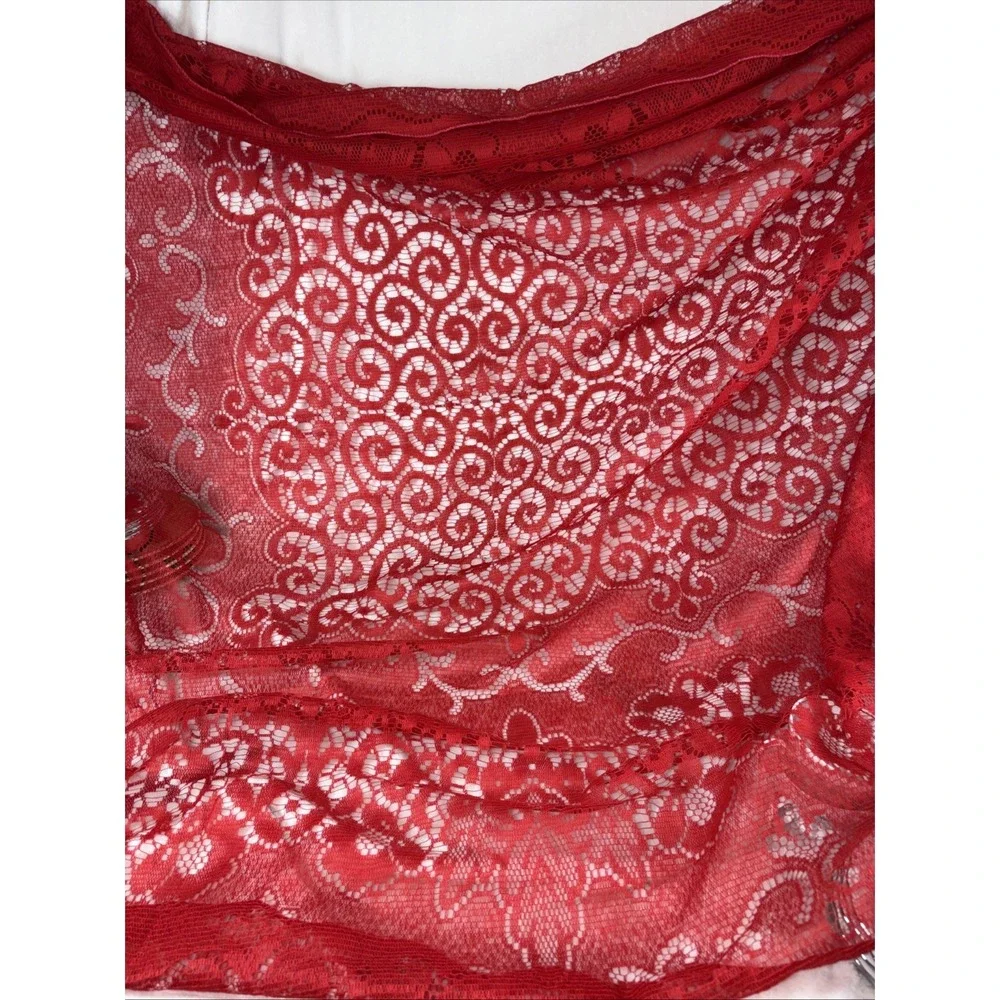 Vintage 70s Red Lace Tablecloth 70
