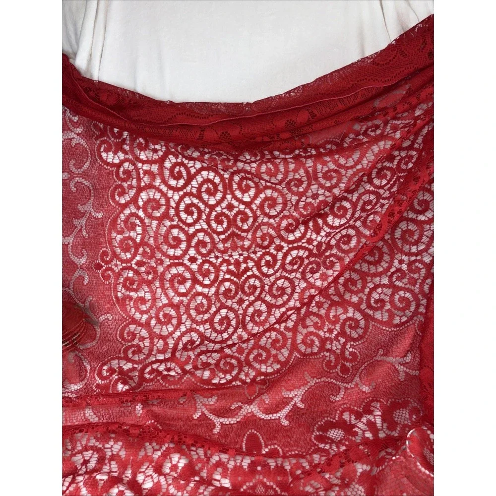 Vintage 70s Red Lace Tablecloth 70