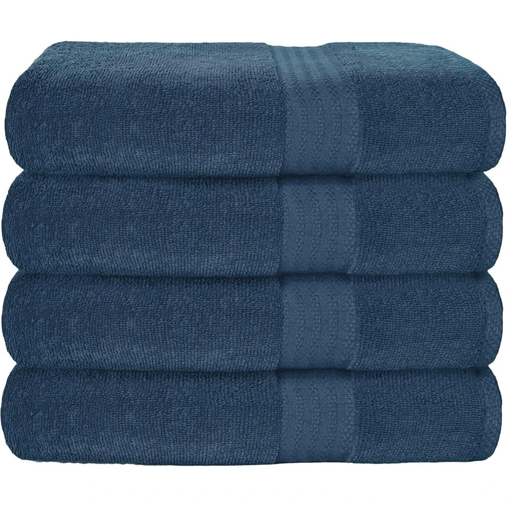 Glamburg 4 Pack Everyday Bath Towels in Mineral Blue, 100% Cotton NEW