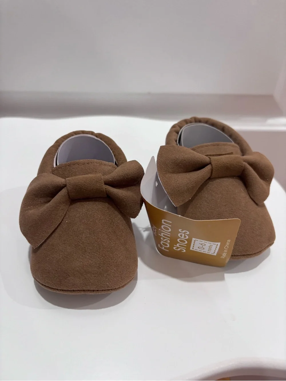 Brown Bow Baby Shoes - Soft Slip-On Kids Shoes
