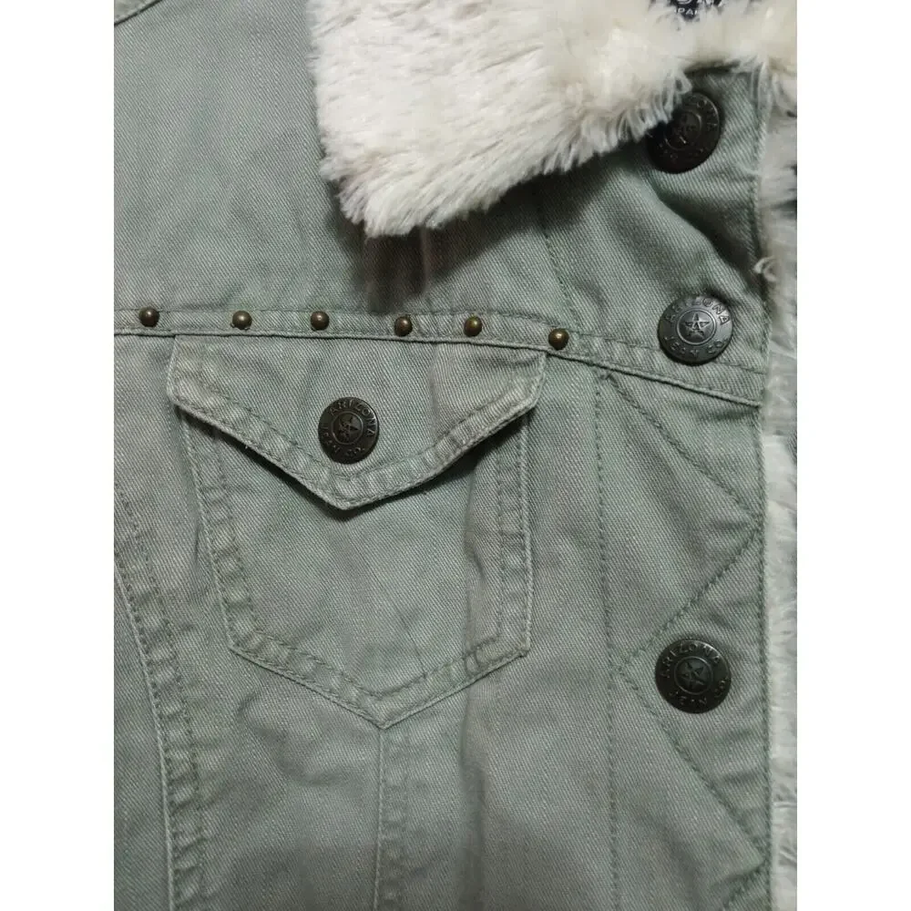 Arizona Jean Company Premium Denim Jacket Kids Youth Green Corduroy Sz M 10-12
