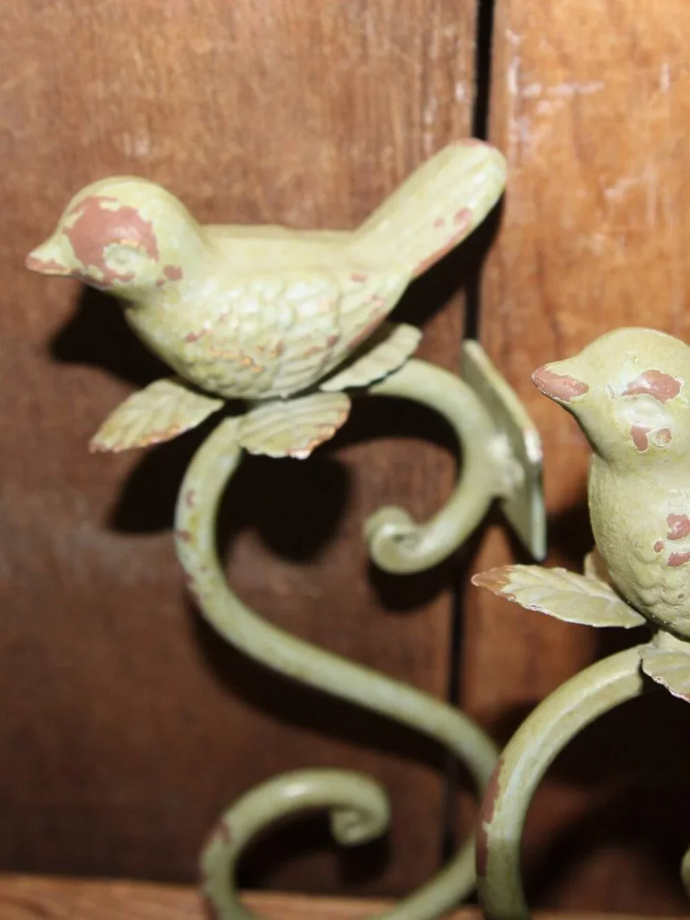 Shabby Chippy Green Cast Iron French Country Farmhouse Bird Wall Decor Hooks