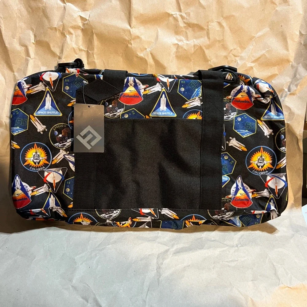 NASA OS Duffel Bag Black Space Shuttle Apollo 11 Mission Patch Print Travel Bag