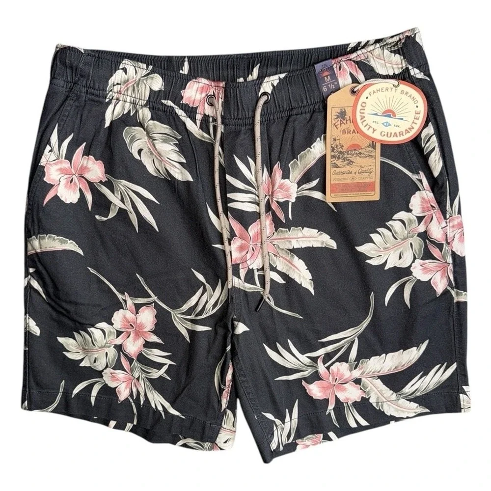 Faherty Mens Small Essentials Drawstring Charcoal Gray‎ Linen Blend Shorts