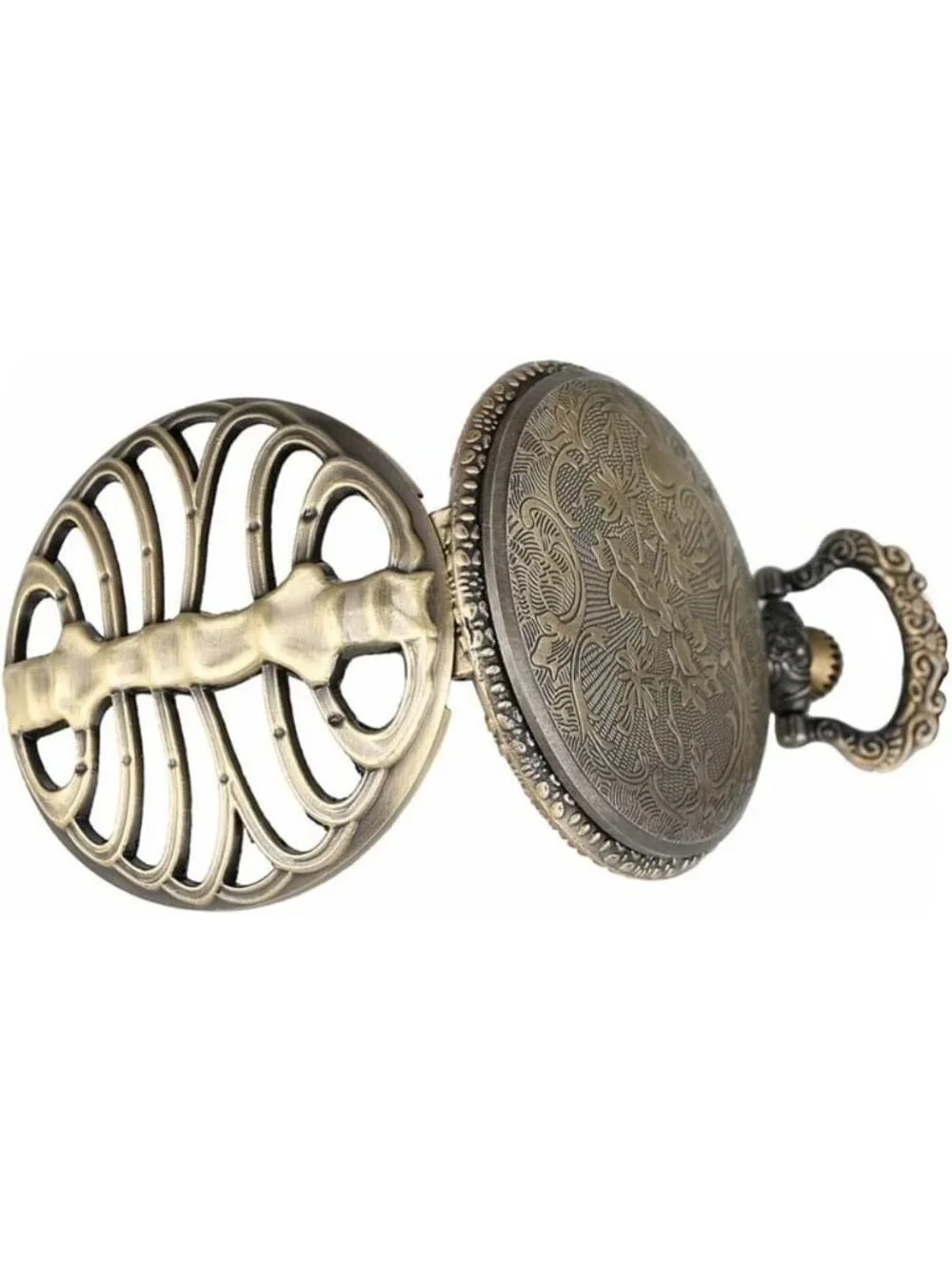 Men's Brown Vintage Chain Quartz Bronze Skeleton Necklace Halloween Pocket Watch