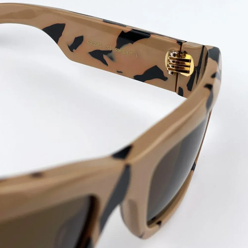 SALE! NEW Gucci GG1296S 003 Black Big Spotted Havana Rectangle Unisex Sunglasses