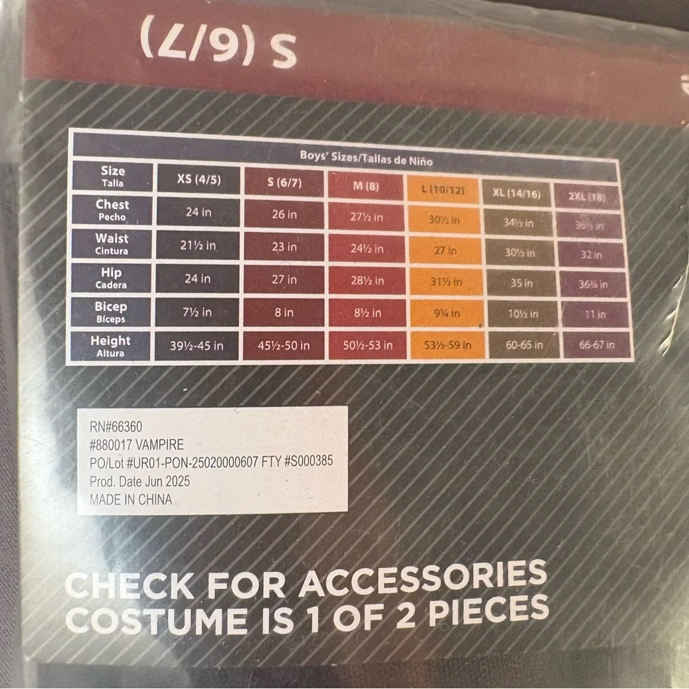 Vampire Boys Costume Size Small 6/7 Shirt‎ Vest Cape Medallion New In Package