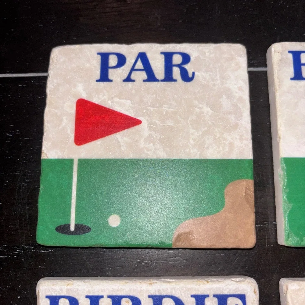 Set of 4 Par Eagle Birdie Fore |‎ Studio Vertu Handcrafted Marble Golf Coasters