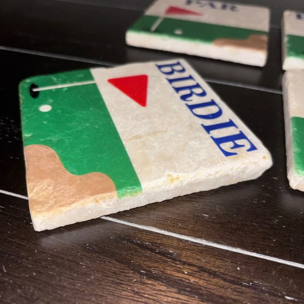 Set of 4 Par Eagle Birdie Fore |‎ Studio Vertu Handcrafted Marble Golf Coasters