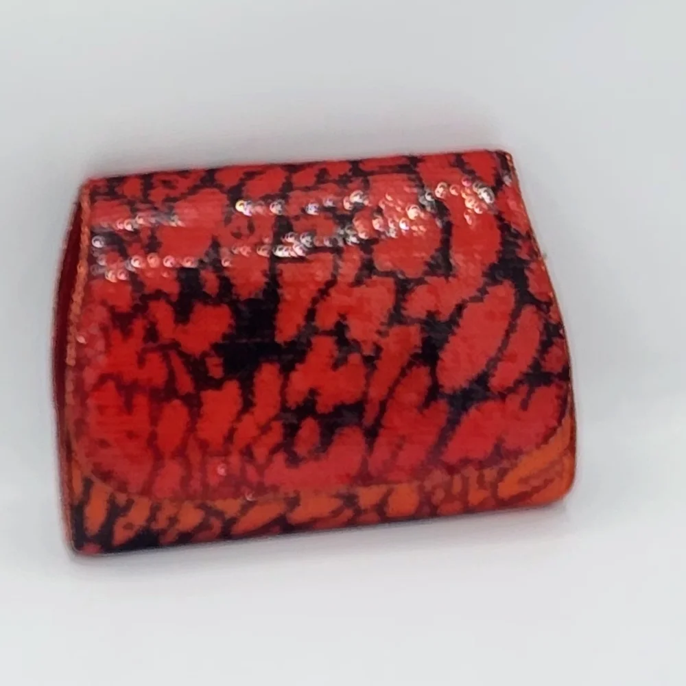 Vintage Red & Black Sequin Clutch In Abstract Pattern Convertible Chain Strap