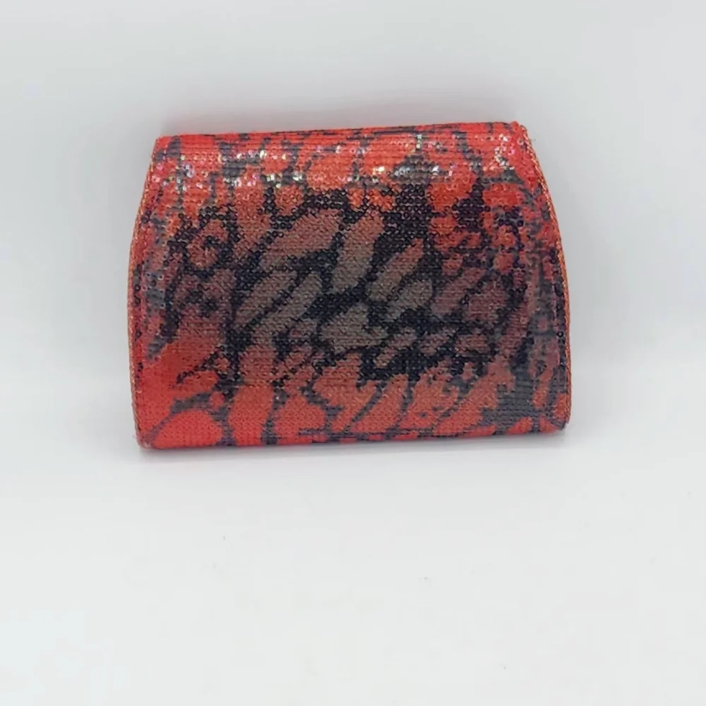 Vintage Red & Black Sequin Clutch In Abstract Pattern Convertible Chain Strap