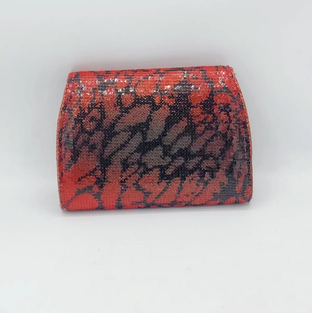 Vintage Red & Black Sequin Clutch In Abstract Pattern Convertible Chain Strap