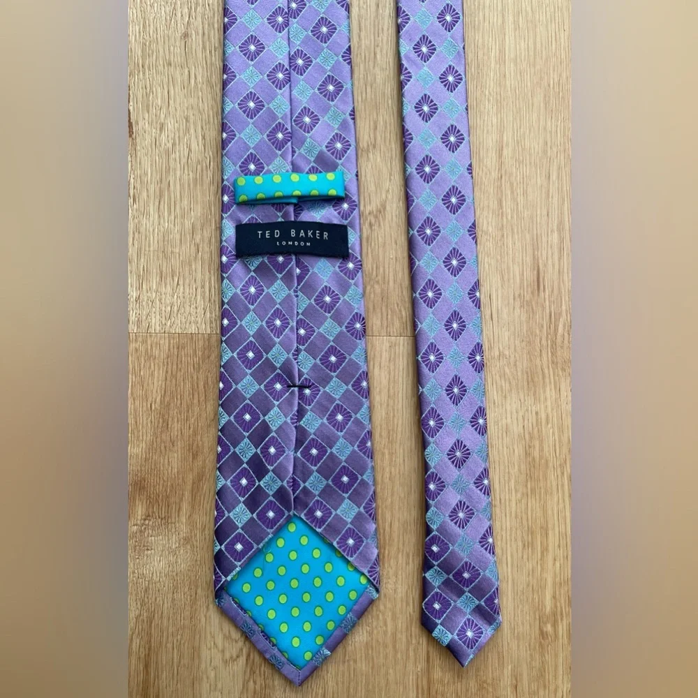 Ted Baker London Purple Blue Geometric Tie 100% silk preppy classic