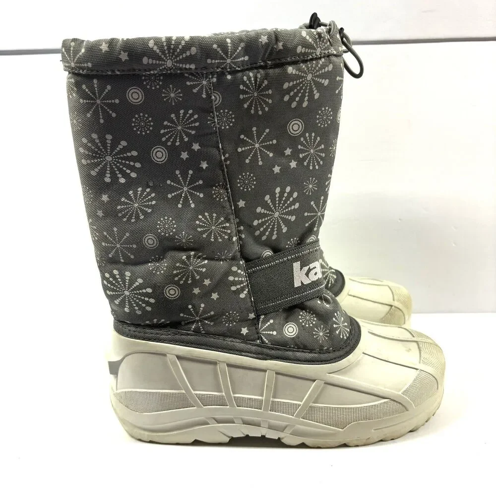 Kamik Winter Snow Boots Youth Girls Size 6 Snowridge White Gray Wool Insulated