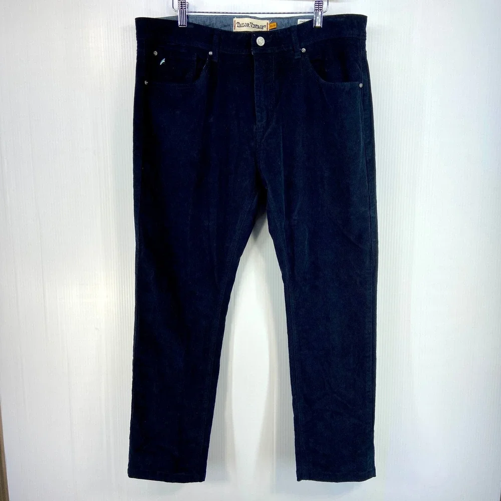 Tailor Vintage Canaan Slim Fit Navy Blue‎ Corduroy Pants Jeans Mens 36x30 NEW
