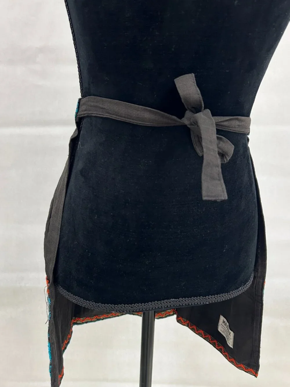 Boho Cottagecore Artisan MAYATEX Guatemalan Handwoven Apron Black Turquoise