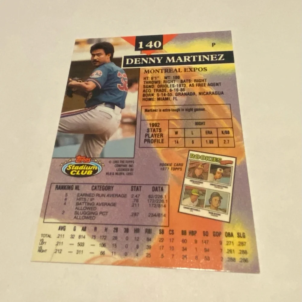 Dennis Martinez Rare! 1993 Topps Stadium Club Error Card Double Name/foil