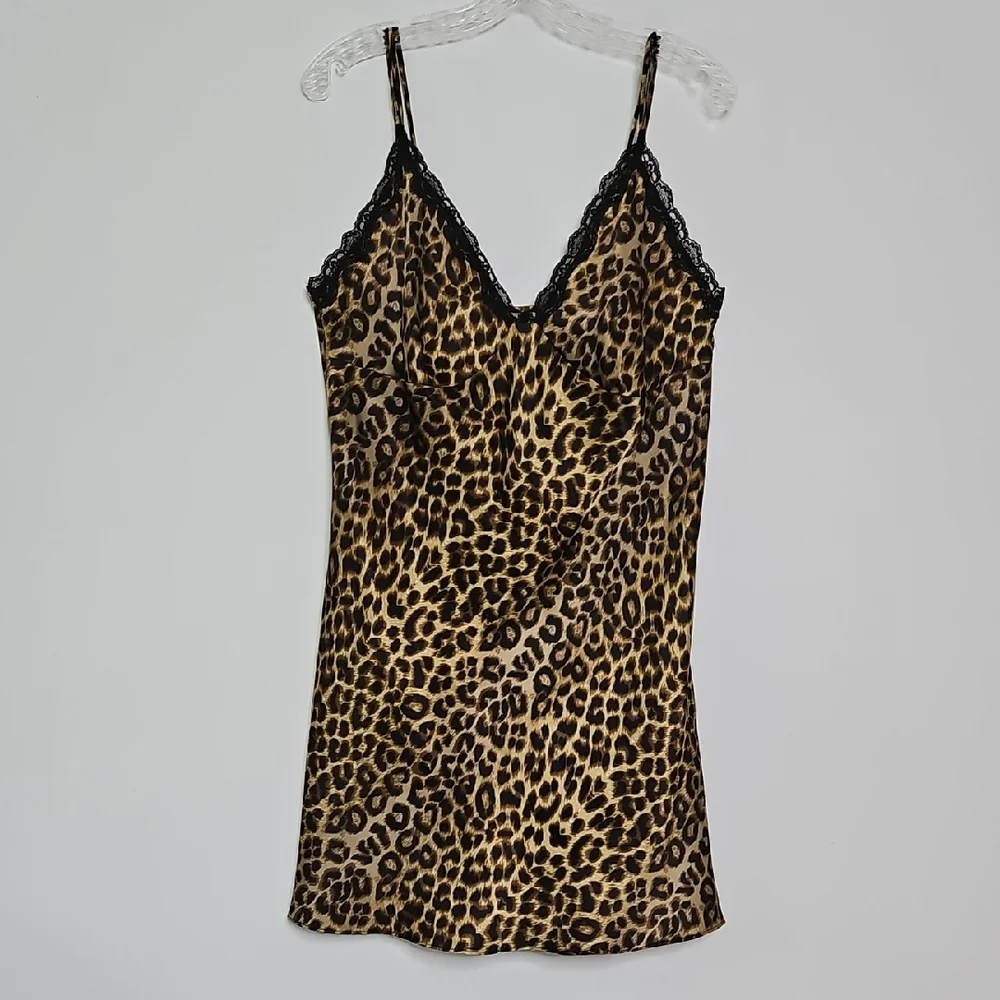 California Miss Leopard Print Satin Slipdress Chemise Sexy Size Large‎