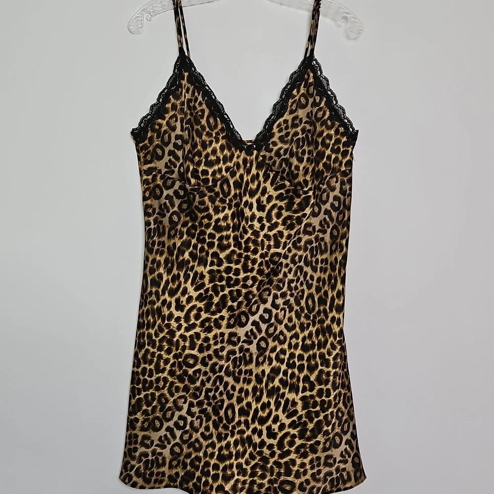 California Miss Leopard Print Satin Slipdress Chemise Sexy Size Large‎