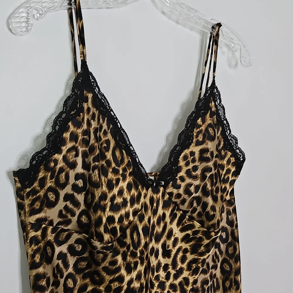 California Miss Leopard Print Satin Slipdress Chemise Sexy Size Large‎