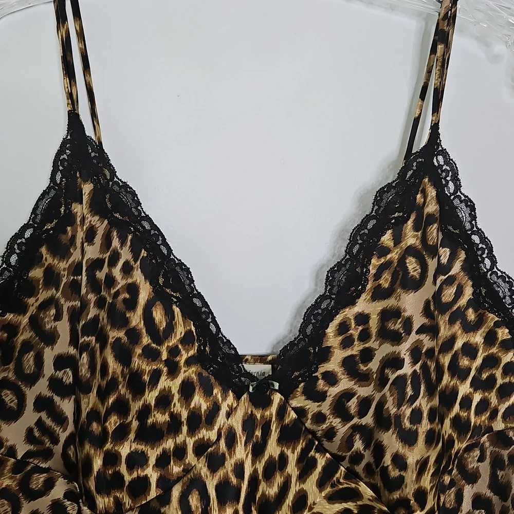 California Miss Leopard Print Satin Slipdress Chemise Sexy Size Large‎