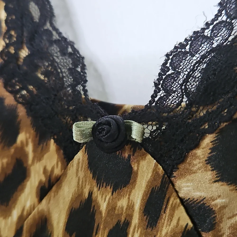 California Miss Leopard Print Satin Slipdress Chemise Sexy Size Large‎