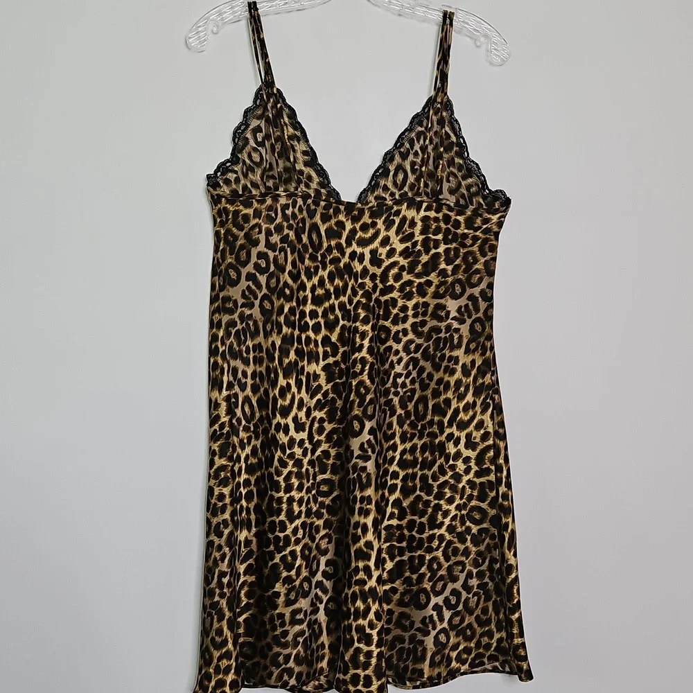 California Miss Leopard Print Satin Slipdress Chemise Sexy Size Large‎