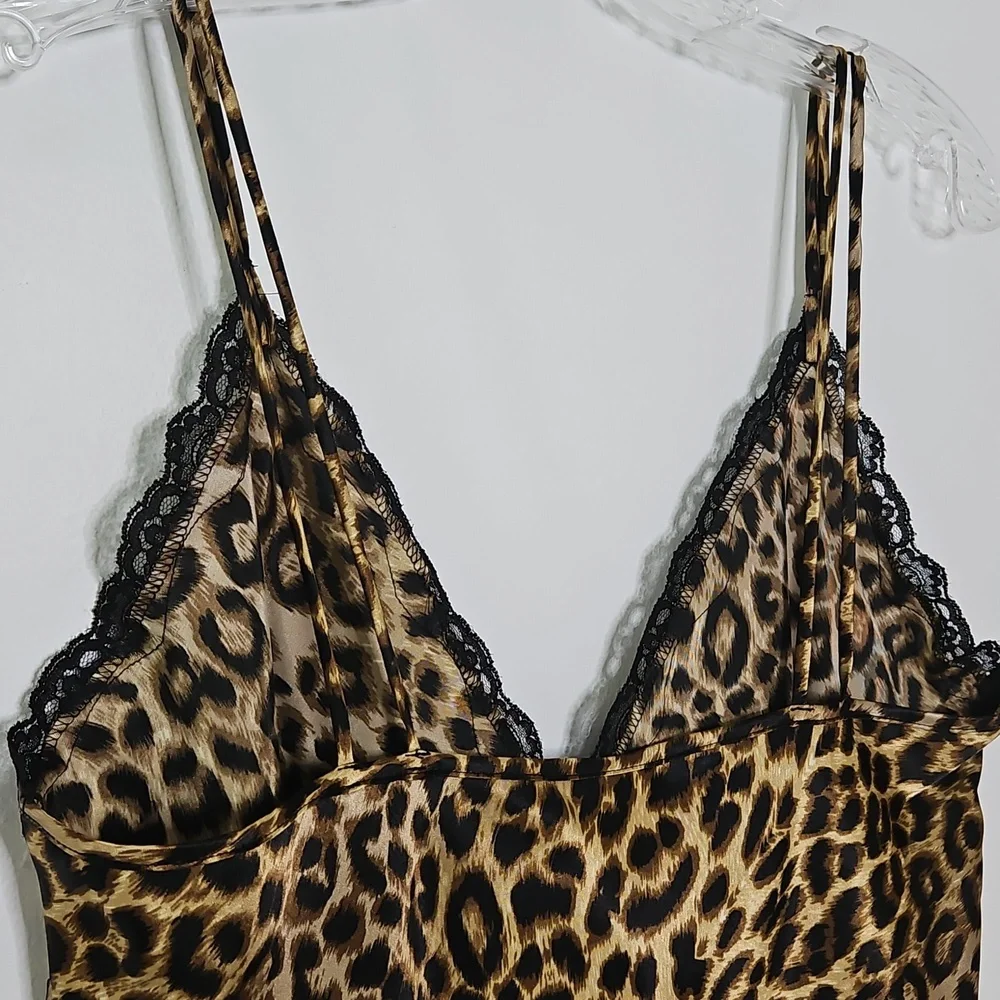 California Miss Leopard Print Satin Slipdress Chemise Sexy Size Large‎