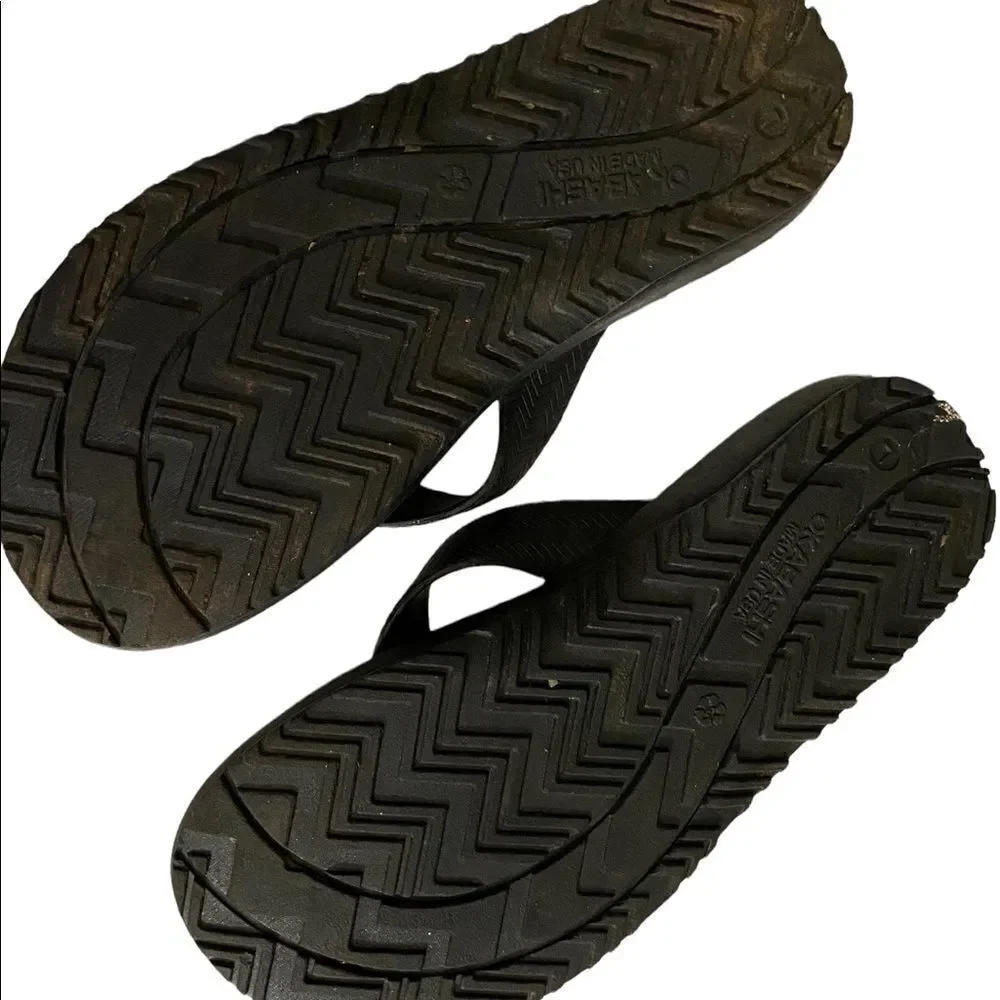 Okabashi Mens Sz L 8/8.5 Black Surf Arch Support Thong Flip Flops Sandals Shoes