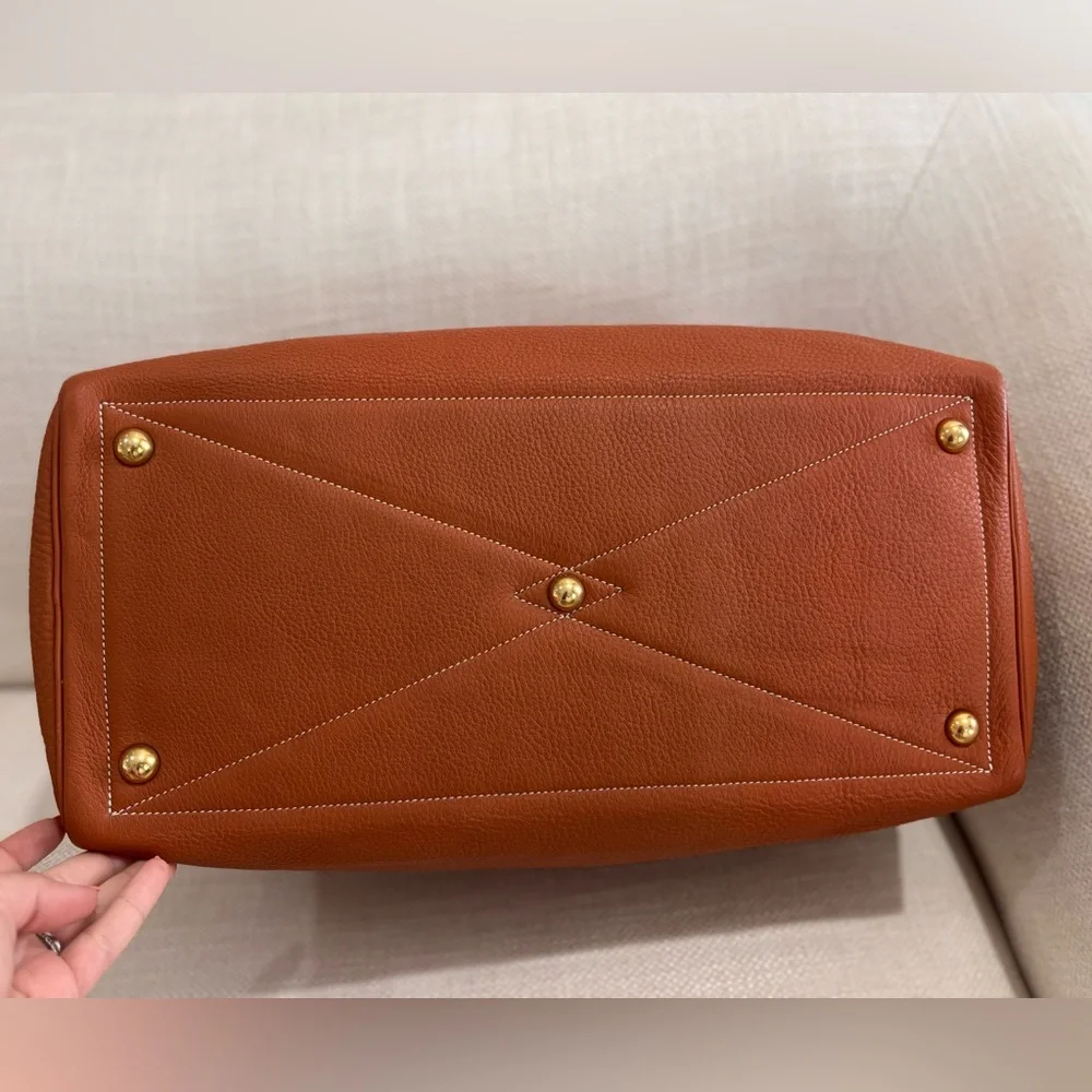 Authentic HERMES Victoria 43 clemence gold brown leather duffle bag unisex