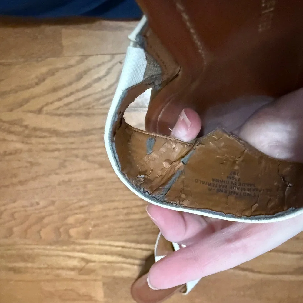 Tommy Hilfiger Womens Size 7.5‎ White Brown TH Logo Wedge Flip Flop Sandals