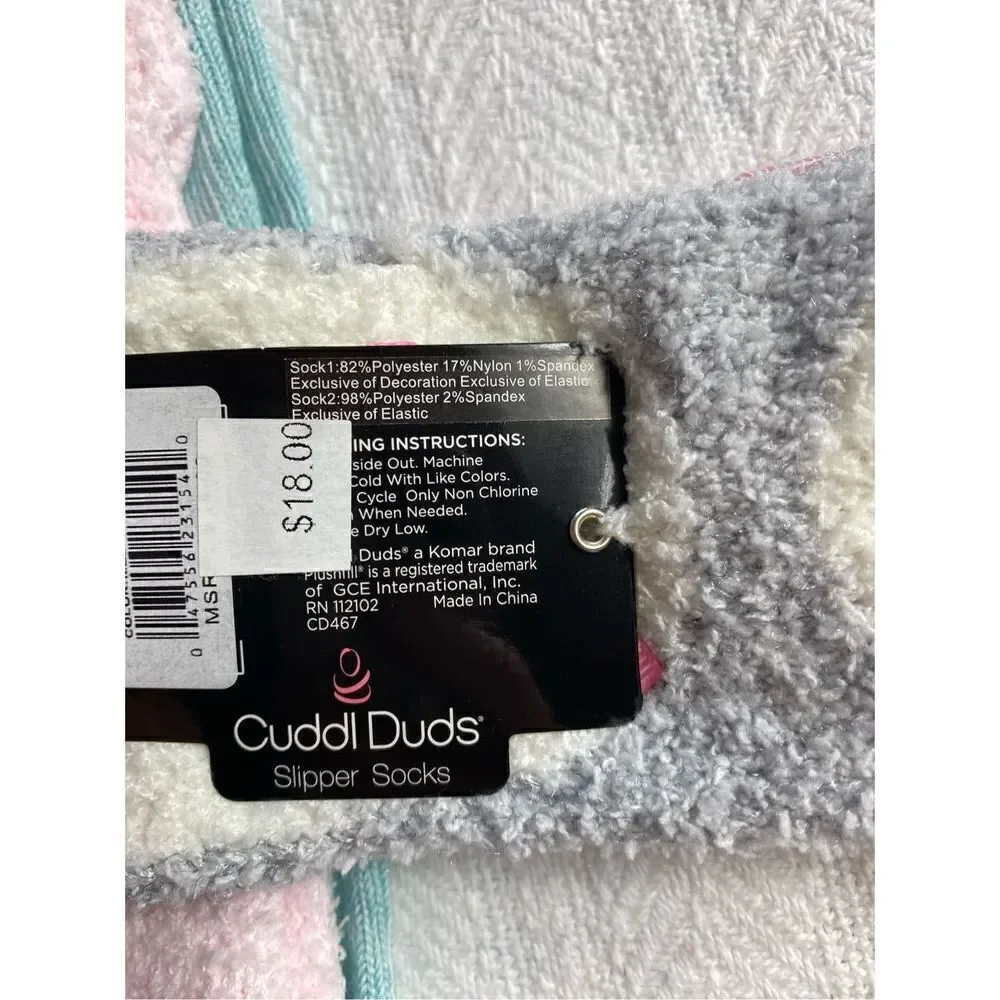 Cuddl Duds Girls Shoe Size 4-10 Lounge Crew Slipper Socks Total 4 Pr