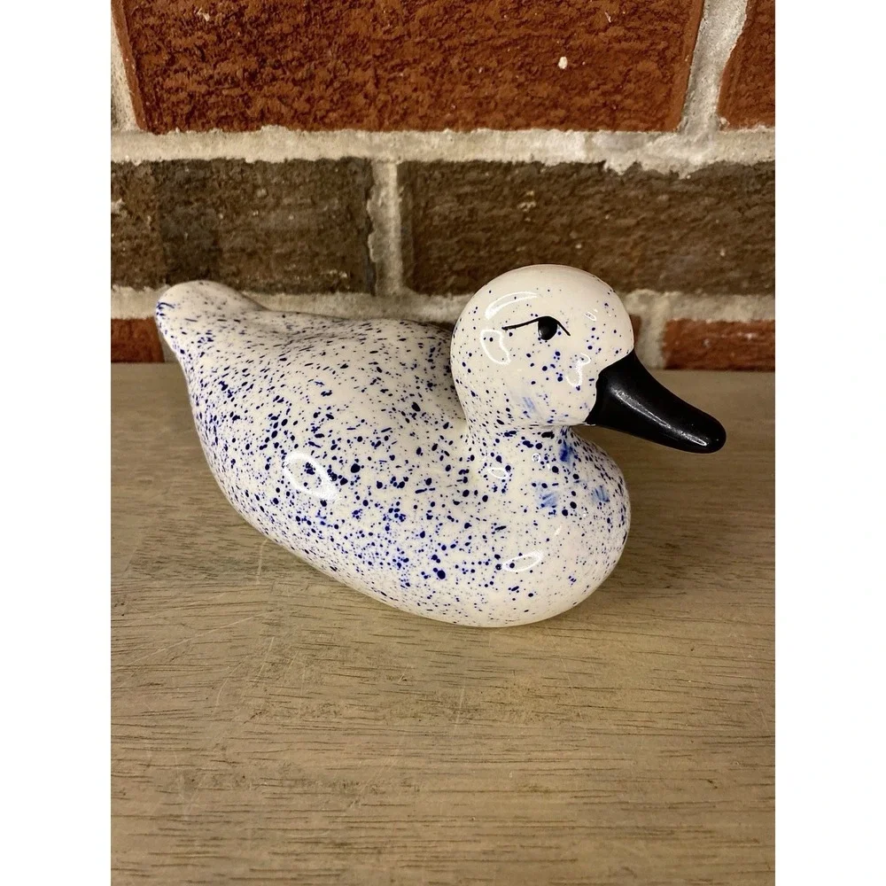 Vintage‎ Blue-Speckled Duck Figurine Ceramic Decor Enesco
