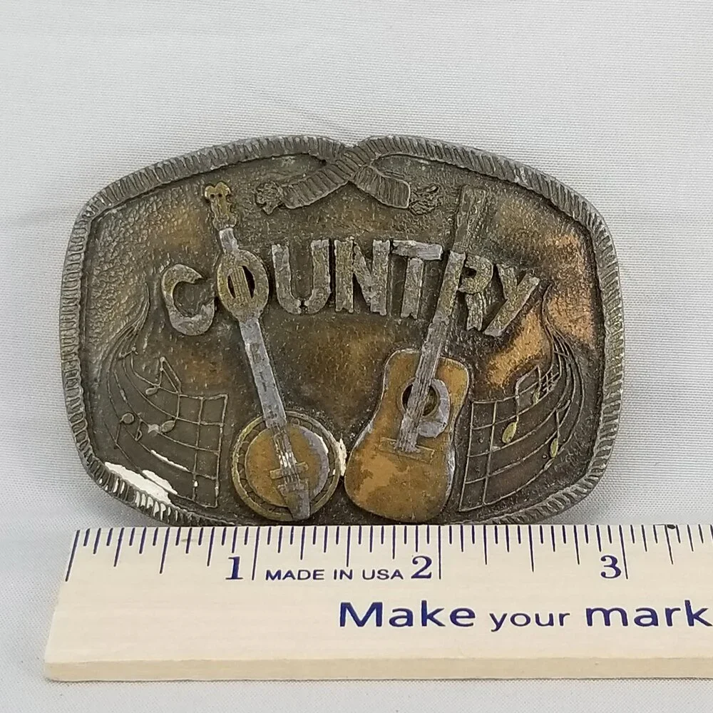 Vintage Belt‎ Buckle 1976 Country Music Musician Banjo Guitar USA Made