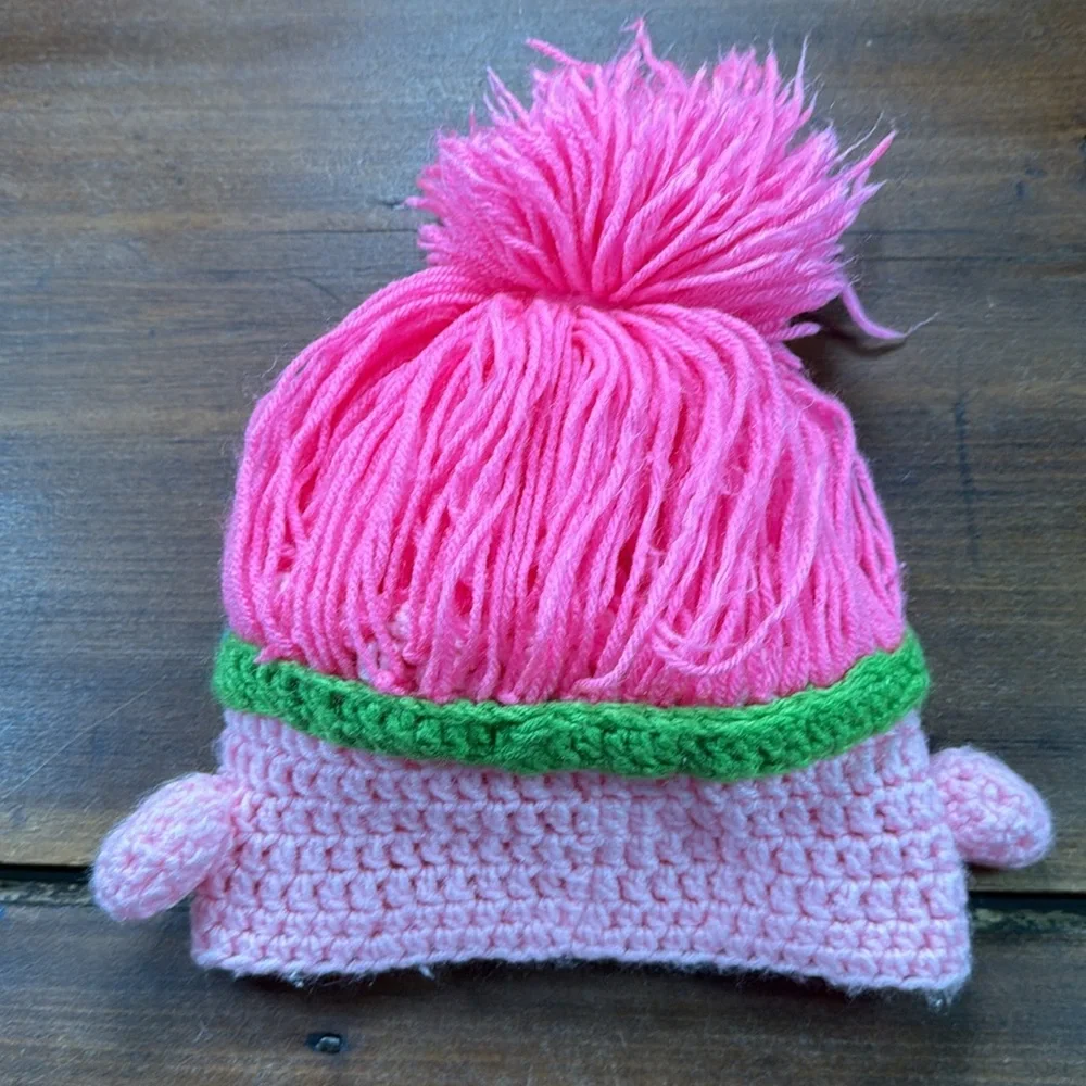 Handknit Trolls Hat Costume Pink Blue Green Halloween Princess Poppy Queen‎