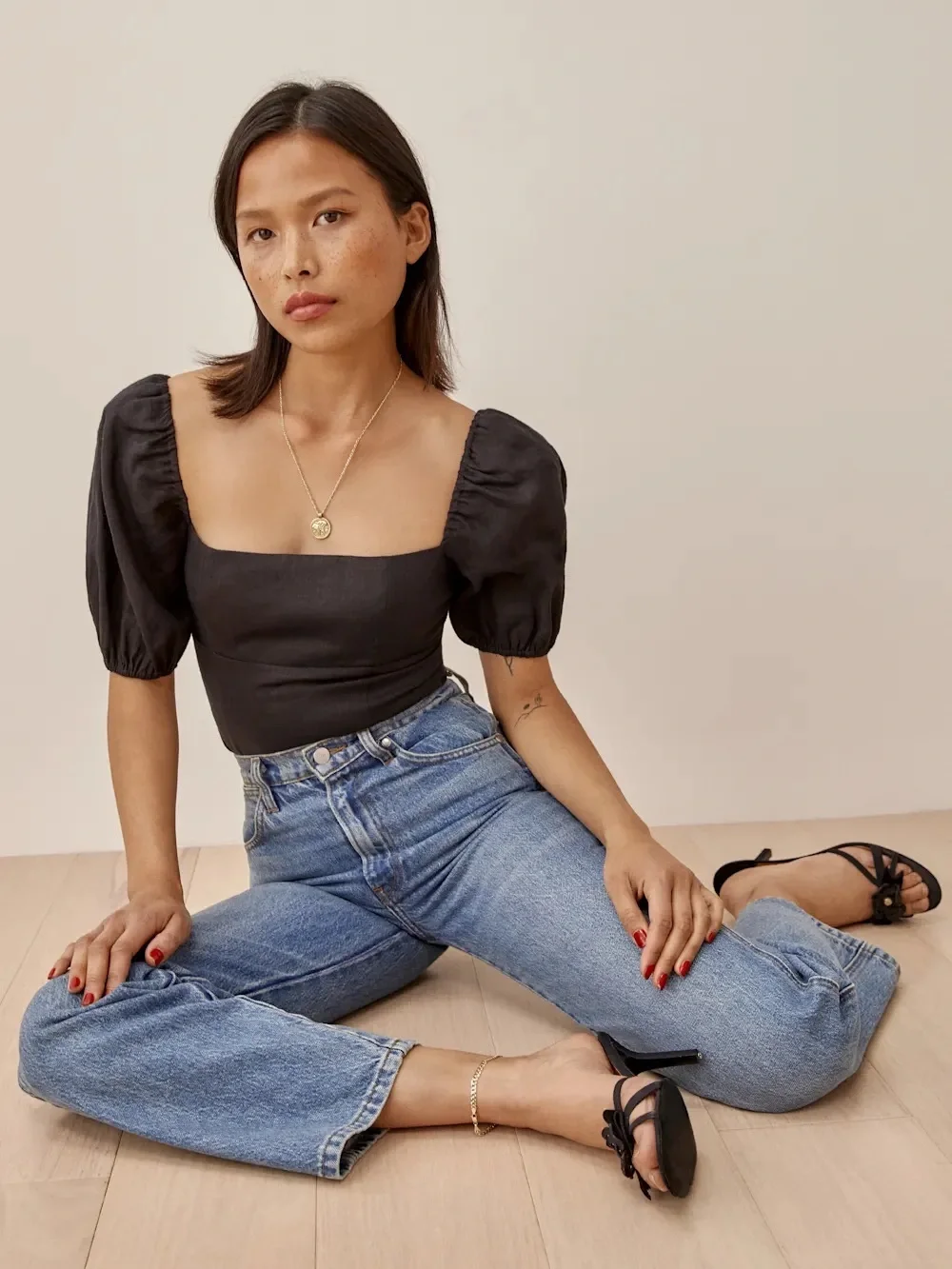 Reformation Arancini Linen Top in Black